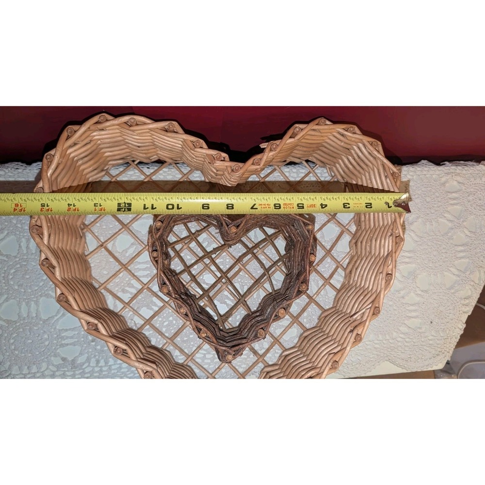 Vintage Lot 14" 7" Wooden Twig Vine Rustic Heart Shaped Basket Cottagecore Decor - Picture 5 of 10